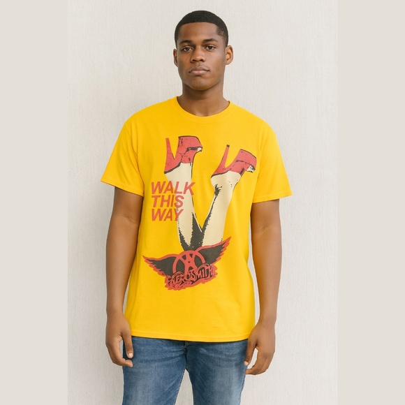 Aerosmith Walk This Way Red Heels Band T-Shirt Yellow/Orange Size Medium Unisex - Picture 15 of 16